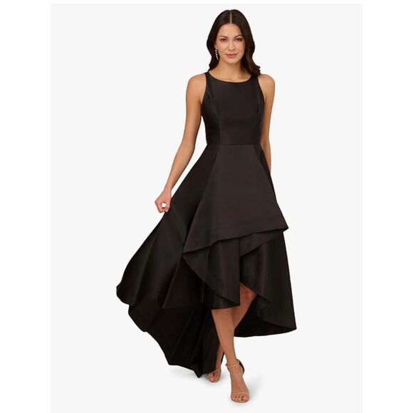 NWT Gorgeous Rare Adrianna Papell 14 Black Mikado High Low Gown Sleeveless Dress - Picture 1 of 12